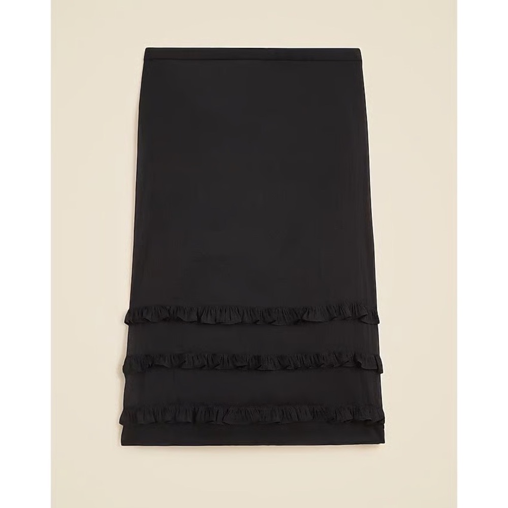 J. Crew Black Midi Skirt with Ruffle Tiers